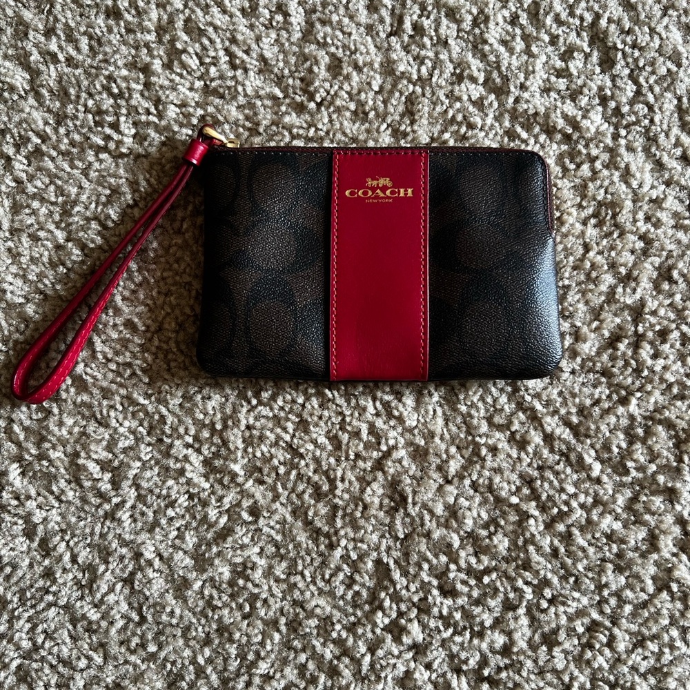 Coach Wristlet with Red and Brown Design